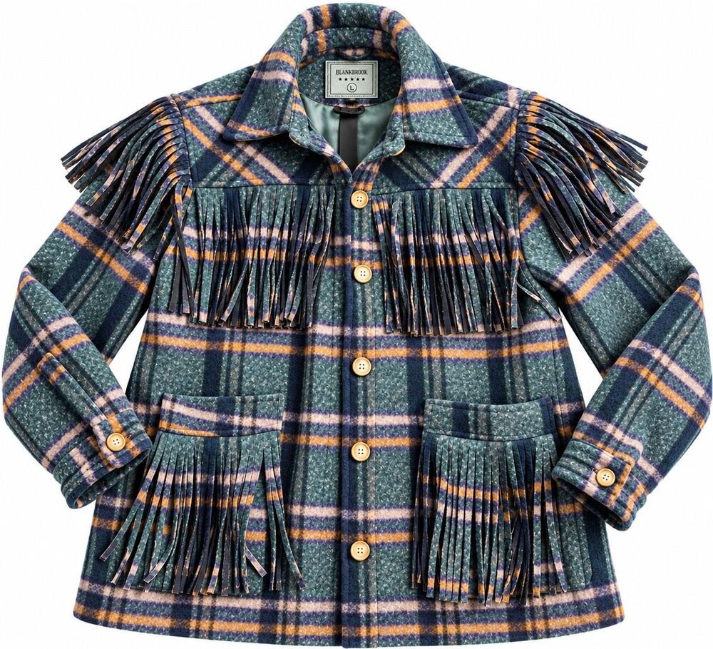 NWT Blank NYC Plaid Fringe Shirt Jacket Shacket Size Large New